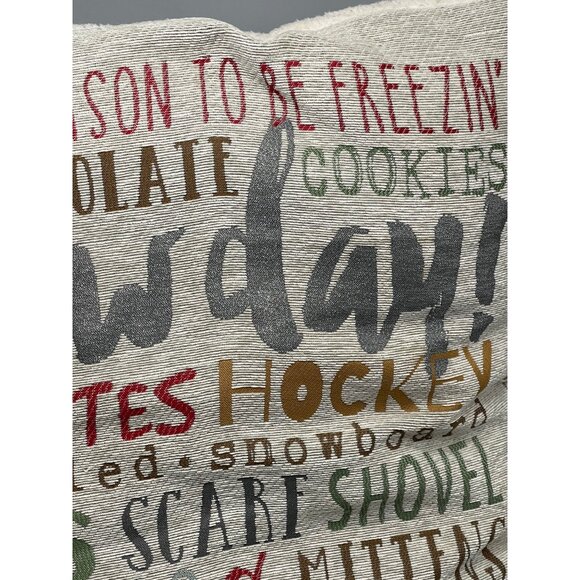 oeko tex throw pillow seasonal polyester blend gray snow day ice skates READ - Picture 3 of 9